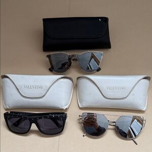Valentino 2000’s 3 Pairs of Women's Sunglasses - Black and Silver Frames